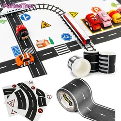 PlayTape Black Road-Black Road Tape  Includes Street Curves  Tape Toy Car Track for Kids Sticker Roll for Cars and Train Sets