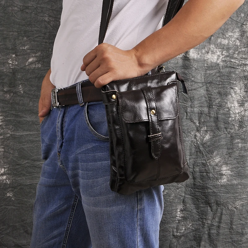 Leather Men Multifunction Designer Casual Mochila Shoulder Messenger Bag Fashion Belt Waist Pack Bag Phone Tablets Case 8711-g