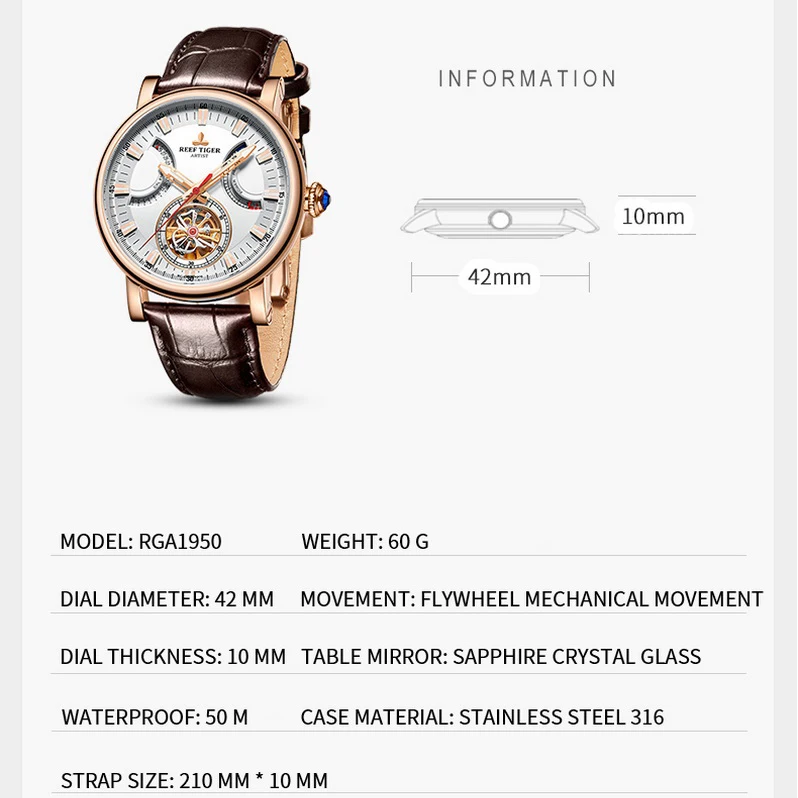 ساعات ريف تايجر الفاخرة للرجال، ساعة أوتوماتيكية للرجال، ساعة يد ميكانيكية مقاومة للماء، هيكل عظمي من الياقوت، احتياطي الطاقة، سوار جلدي