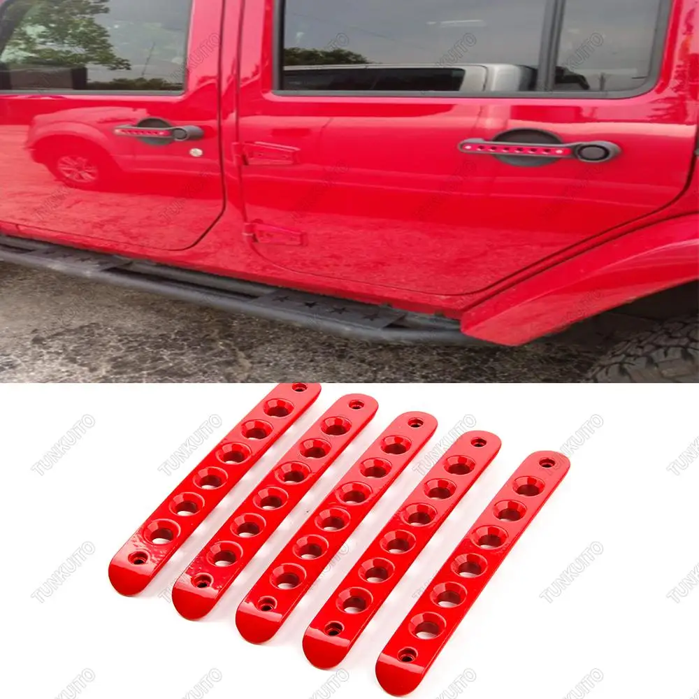 

5PCS/Set Aluminum Side Door Grab Handle Knobs Cover Trim Compatible with 2007-2018 Jeep Wrangler JK & Unlimited 5 Door Handle