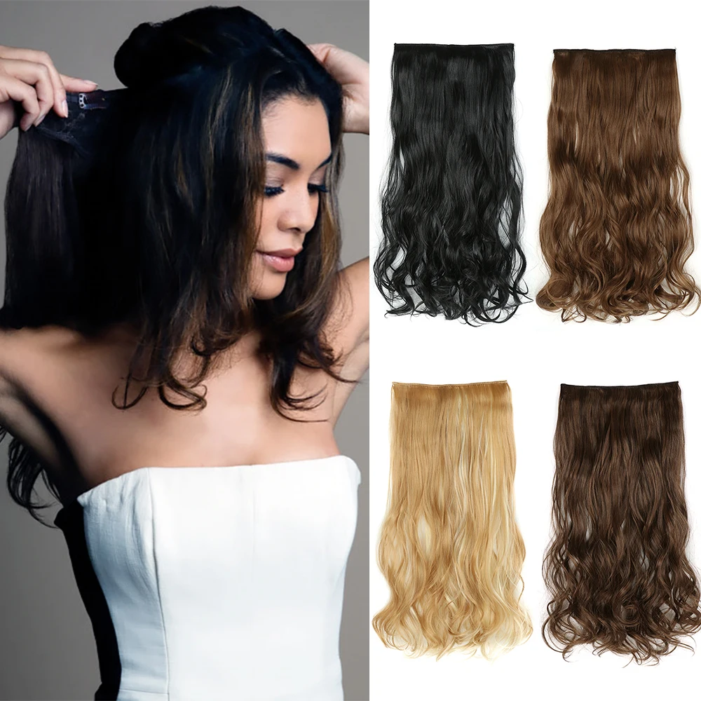 

Long Wavy Hairstyles Synthetic Extension 5 Clip In Hair Extension 22Inch Heat Resistant Hairpieces Brown Black