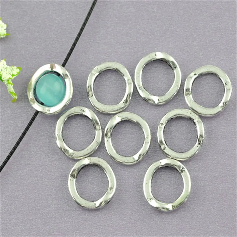 50 PCs Doreen Box Circle Bead Frame Findings 13mm Dia. ( Fit 8mm Bead ) Znic Alloy Silver Color For DIY Jewelry Making