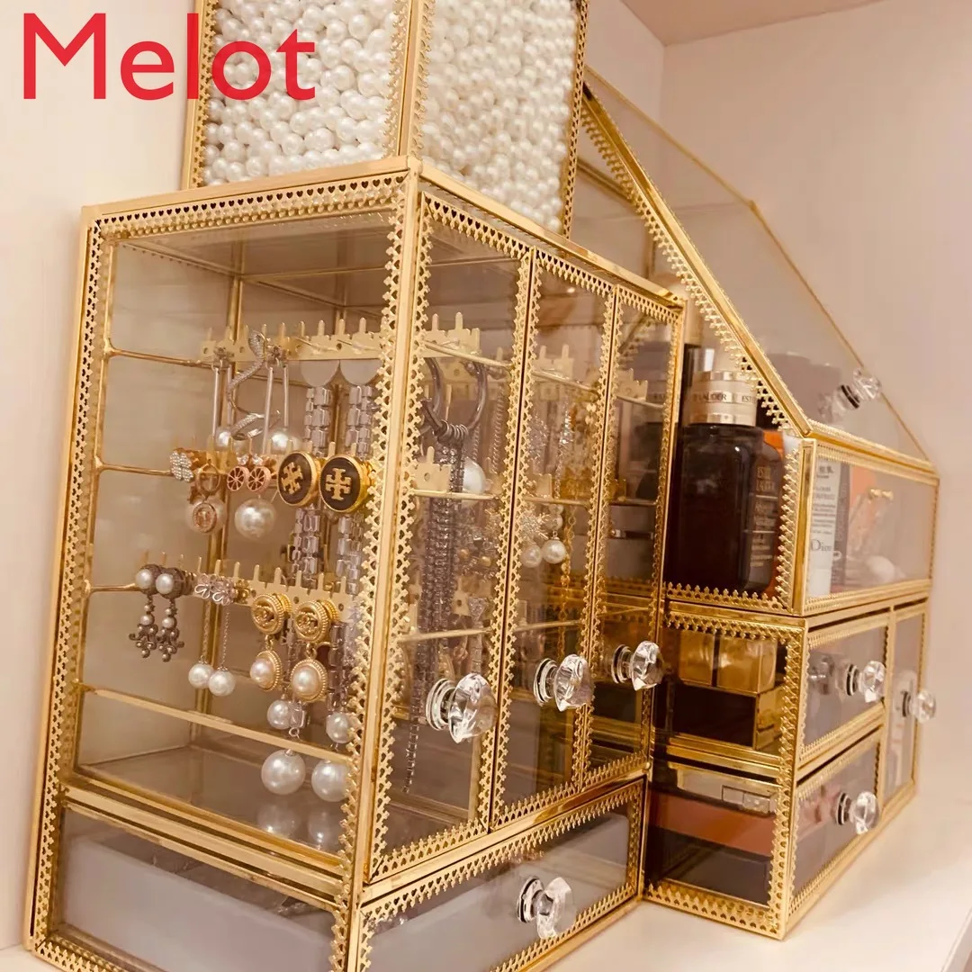 High-End Luxury Gold Storage Box Vintage Jewellery Box Necklace Stand Earrings Hanger Jewelry Storage Rack