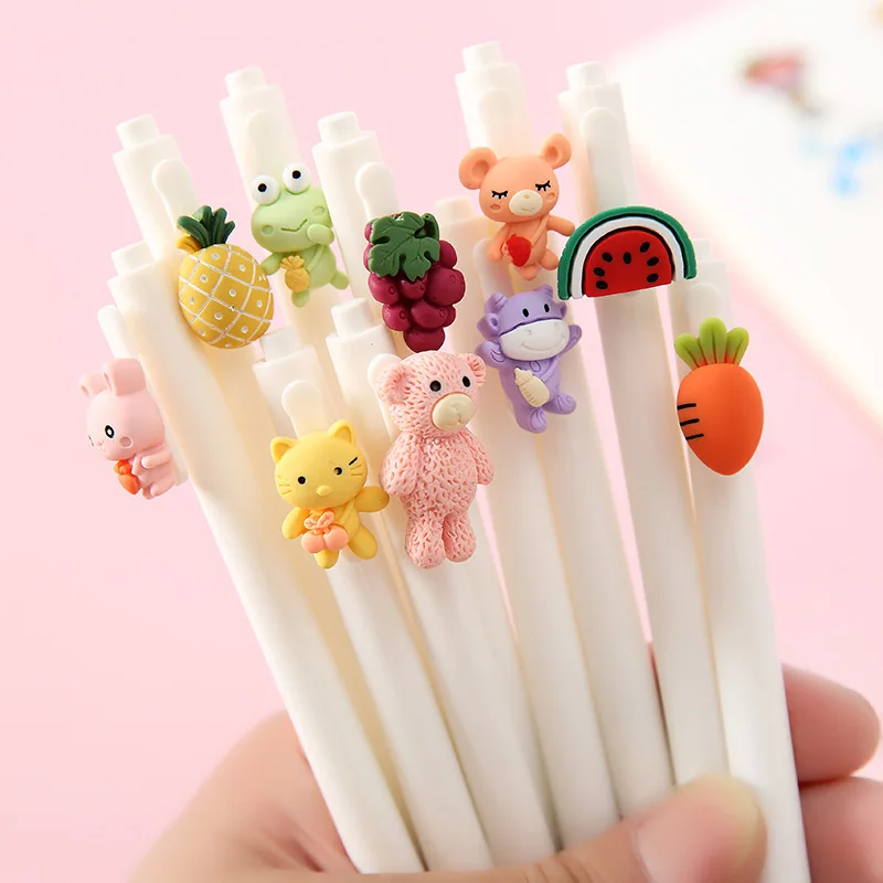 

30 pcs/lot Creative Animal Fruit Press Gel Pen Kawaii Black ink Neutral Pens Promotional Gift Stationery School Writing Supplies