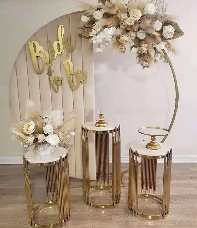 

3pcs/set) NO big circle)New design wedding events decor gold plinth stand for arch round backdrop yudao1867