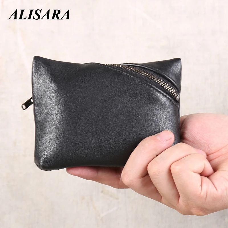 Storage Coin Purses Cowhide Leather High Quality Small Credit Card Wallets Zipper Simple Mini Money Bag