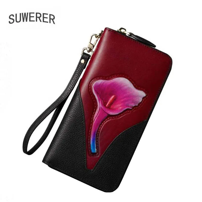 

SUWERER NEW Real Cowhide bag Embossing women Genuine Leather bag Fashion flowers women Clutch bag