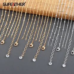 GUFEATHER M1111,diy chain with lobster clasps,18k gold rhodium plated,copper,pass REACH,nickel free,necklace for women,1pcs/lot