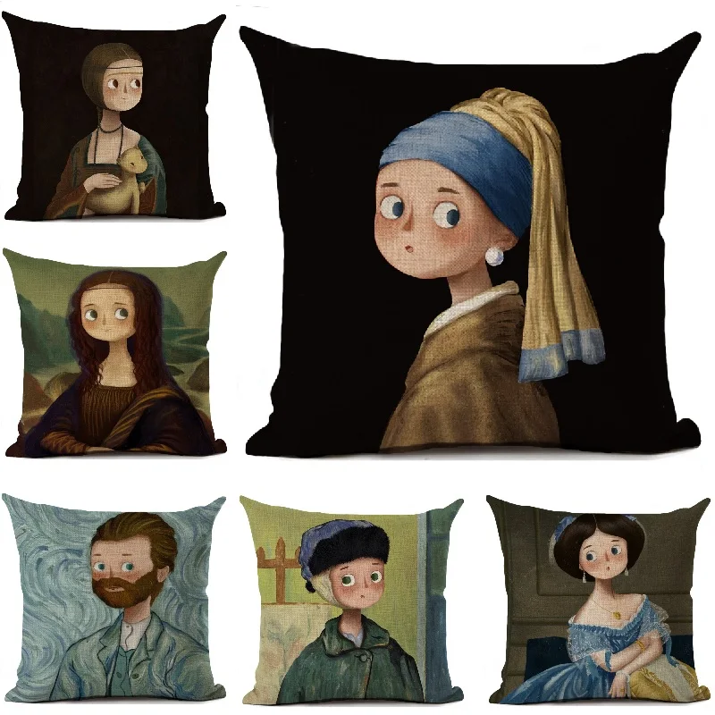 

Cartoon Famous Painting Cushion Cover Funny Party Decoration Square Throw Pillows Living Room Sofa Decor Pillowcase 45x45cm