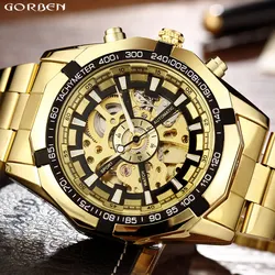 Silver Gold Automatic Mechanical Men's Watch Skeleton Top Luxury Brand Stainless Steel Luminous Male Clock Relogios Masculino