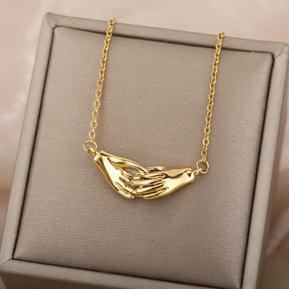 Vintage Gothic Hug Hand Necklace For Women Men Stainless Steel Gold Color Choker Necklace Female Party Jewelry Gift BFF