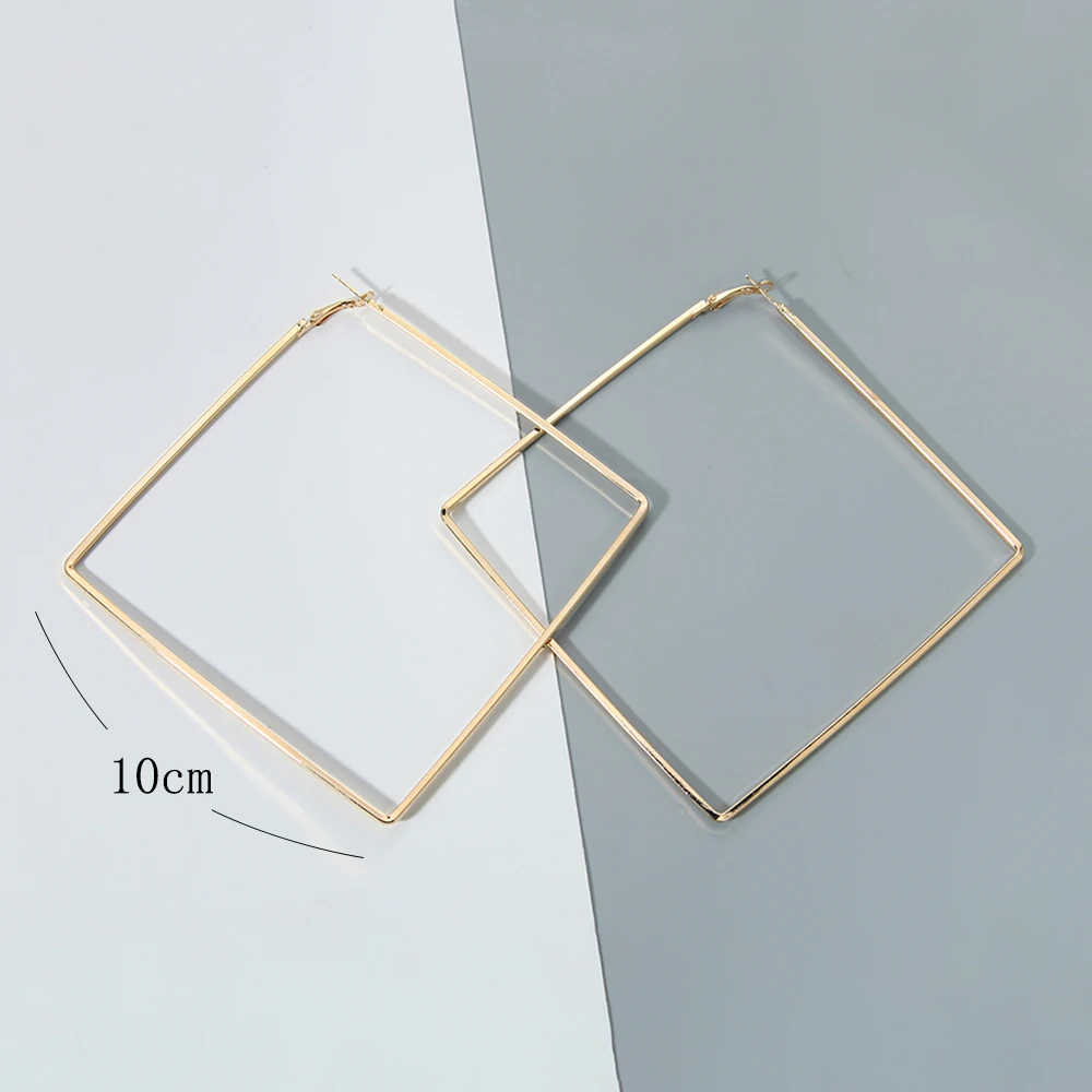 BLIJERY Trendy Oversize Geometric Big Hoop Earrings For Women Basketball Brincos Exaggerated Large Square Earrings Punk Jewelry