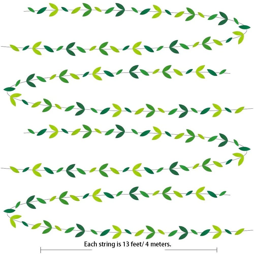 13ft Spring Summer Themed Green Leaf Garlands Party Decorations Paper Hanging Leaves Banner for Birthday Wedding Showcase Decor