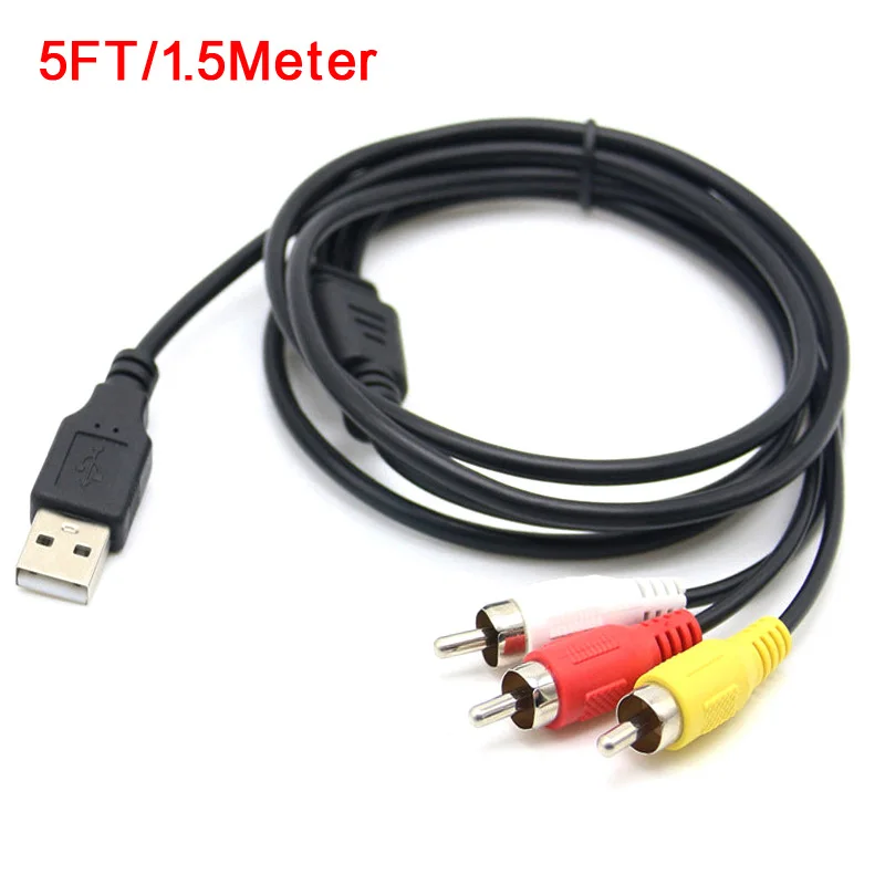 5FT 1.5m USB Male / Female to Male USB 2.0 To 3 RCA Audio Video AV Adapt connector cable