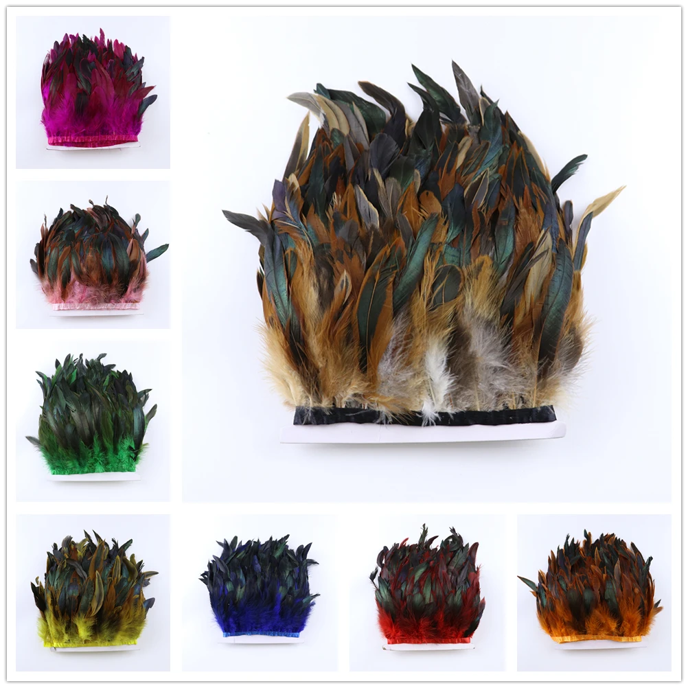 Toptan 10 Metre Doğal Tavuk Horoz Kuyruk Tüyleri Düzeltir Şerit 15-18 cm Düğün Parti Giyim Tüy Şerit Dekorasyon