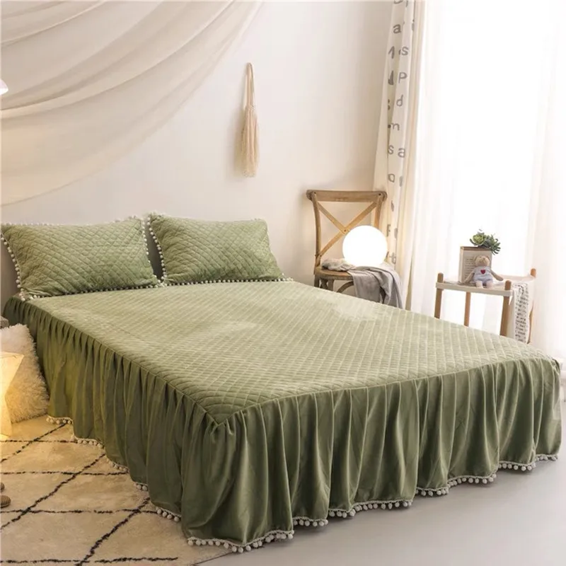 Winter Green Mink Four Piece Bedding Set Coral Velvet Plus Plush Double-sided Plush Quilt Cover Bed Skirt Crystal Velvet Princes