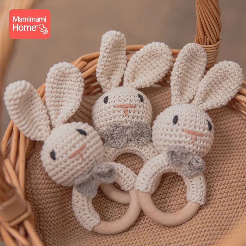 Brinquedo de madeira Crochet Rattle para bebê recém-nascido, BPA Free, Wood Rodent, Coelho, Mobile, Jogar Ginásio, Brinquedo Educativo, Presentes, 1Pc