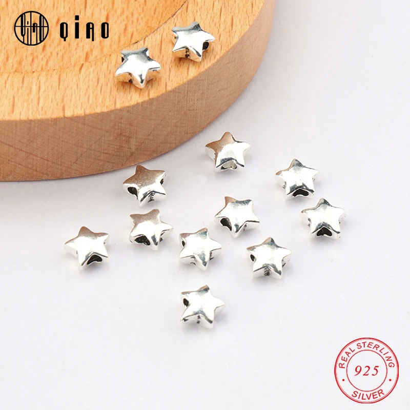 5.6MM 5PCS 925 Sterling Silver Loose Spacer Silver Star Beads Exquisite Pentagram Beads Bracelet Necklace Jewelry Making DIY