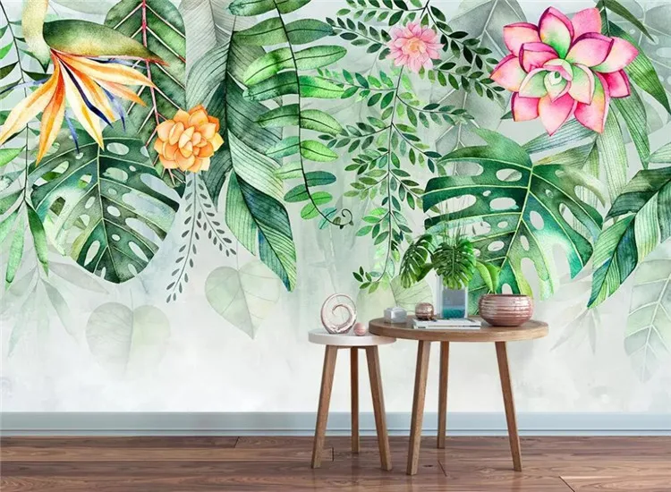 Mural wallpaper garden succulent plant monstera flamingo TV background wall living room bedroom murals 3d wallpaper