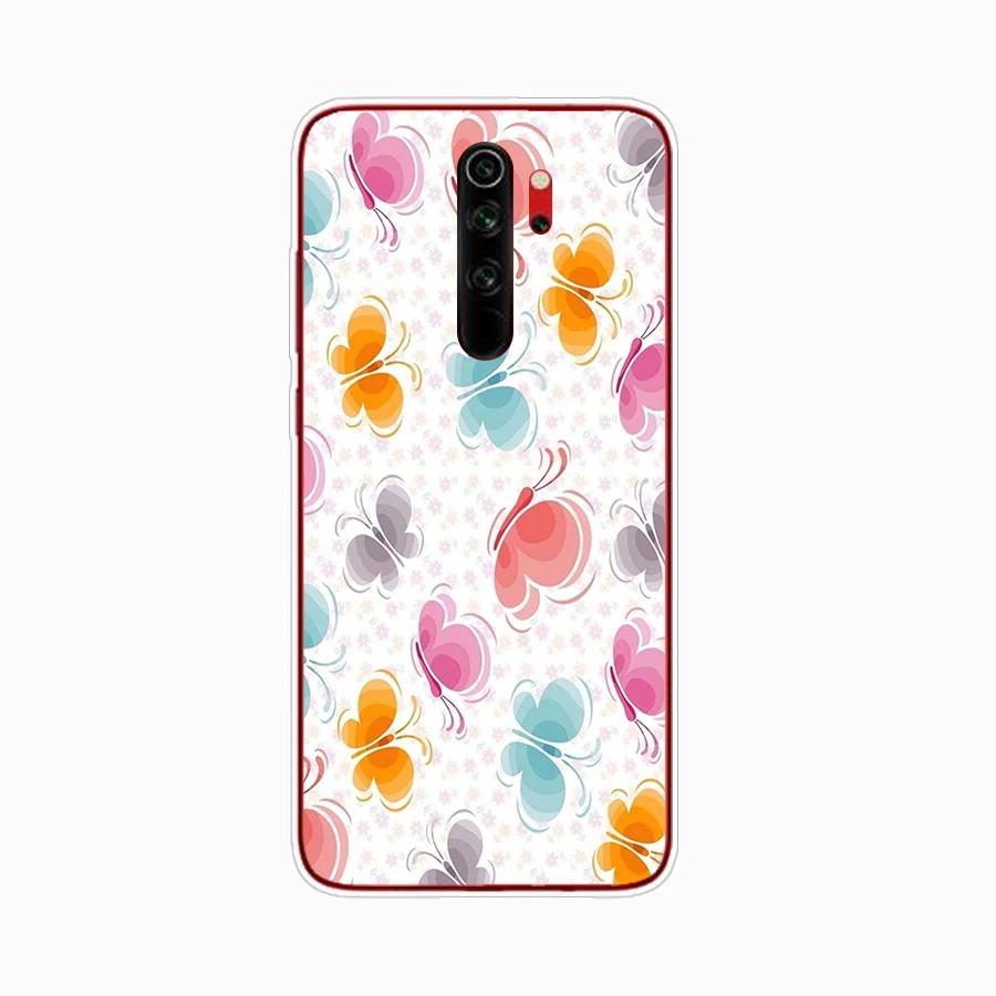 260kupu-kupu Merah Pada Bunga Mawar Putih Penutup Tpu Silikon Lembut Casing Ponsel untuk Xiaomi Redmi 7 8 9 8A 9A Note 7 8 9 Pro 8T 9S Casing