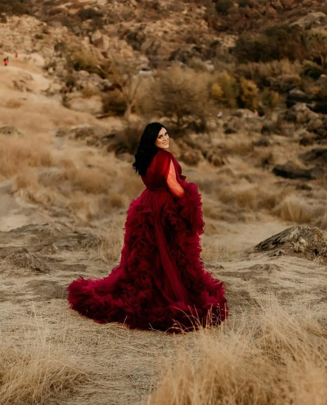 Bruids Pluizige Lange Avondjurken Moederschap Gewaden Custom Made Wijn Rode Vrouwen Fotoshoot Toga Strand Verjaardagsfeestje Tulle Robe