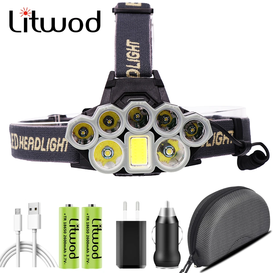 Powerful Headlamp Headlights Led Bulbs Litwod USB Rechargeable 18650 Battery Head Flashlight Torch Lamp Waterproof 5000 Lumens