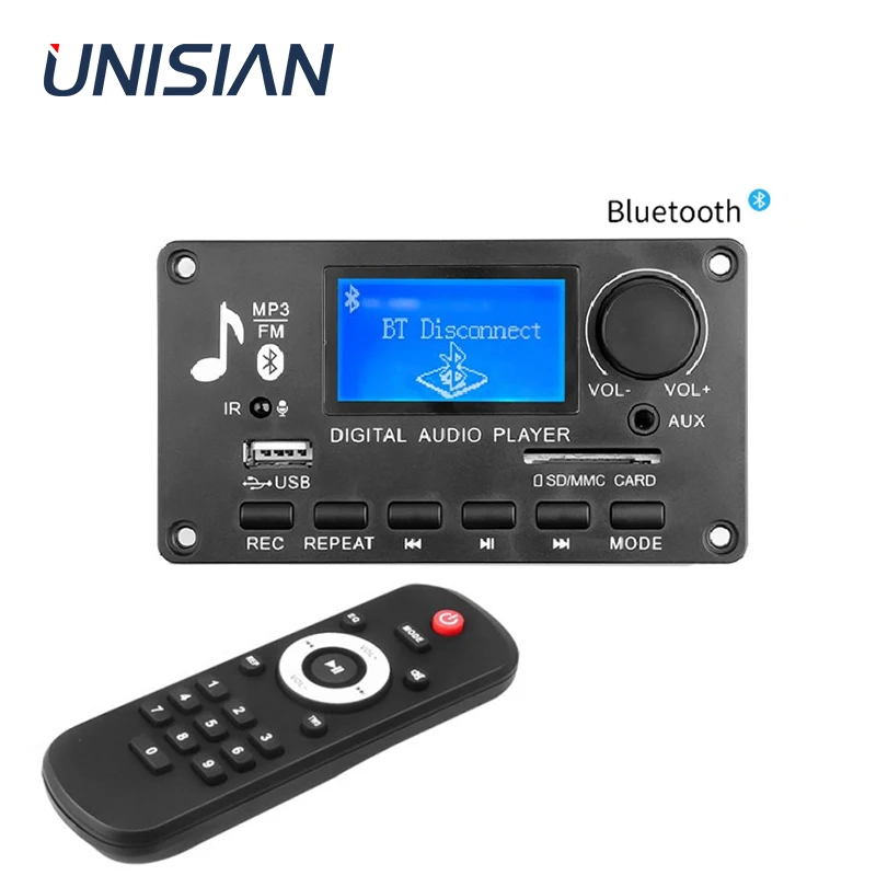 UNISIAN Bluetooth MP3-плеер, цифровой аудиодекодер, плата управления громкостью, USB TF BT FM-линия в музыке, ЖК-дисплей с текстами текста, запись