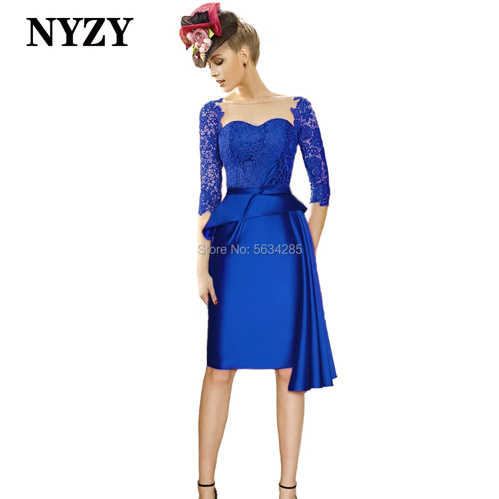 M360B NYZY Lace Sleeves Red Satin Short Mother of the Bride Dresses 2021 Wedding Party Dress Cocktail Church Suits