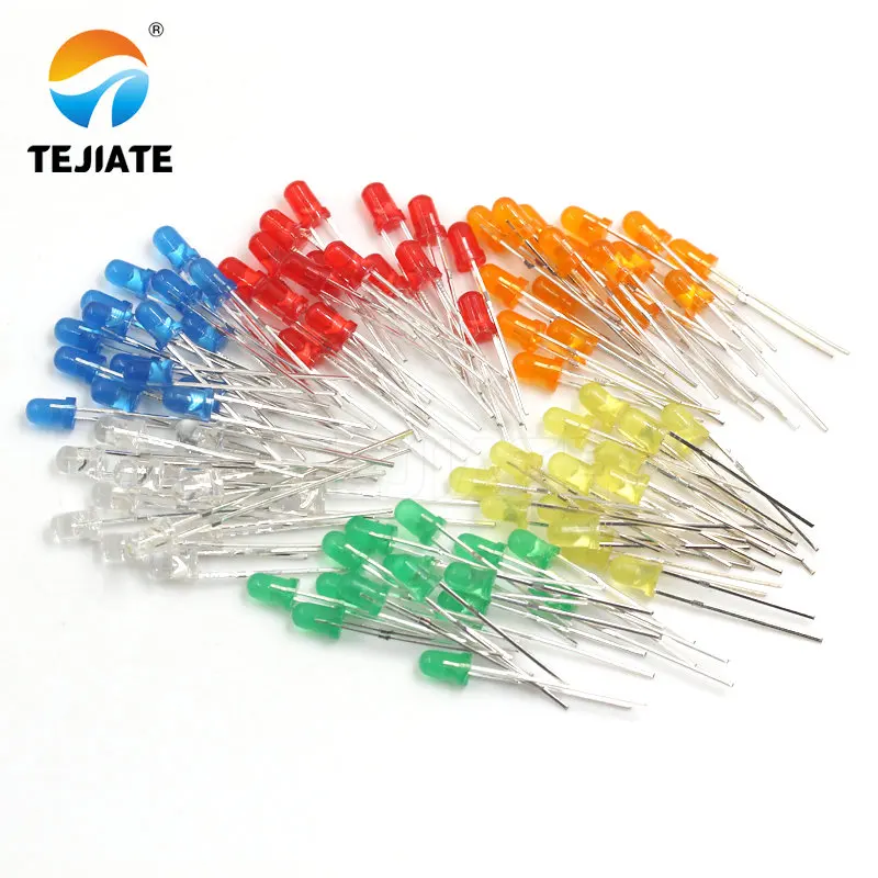 100PCS / 1Lot TEJIATE 3MM LED Light Bead White Red Yellow Blue Green Full Color High Brightness  Low Power Consume Fast Response