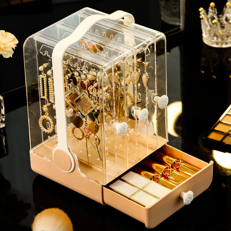 Transparent Plastic Box Jewelry Storage Box Portable Organizer For Jewelry Storage Large Capacity With Drawer Dustproof Dresser