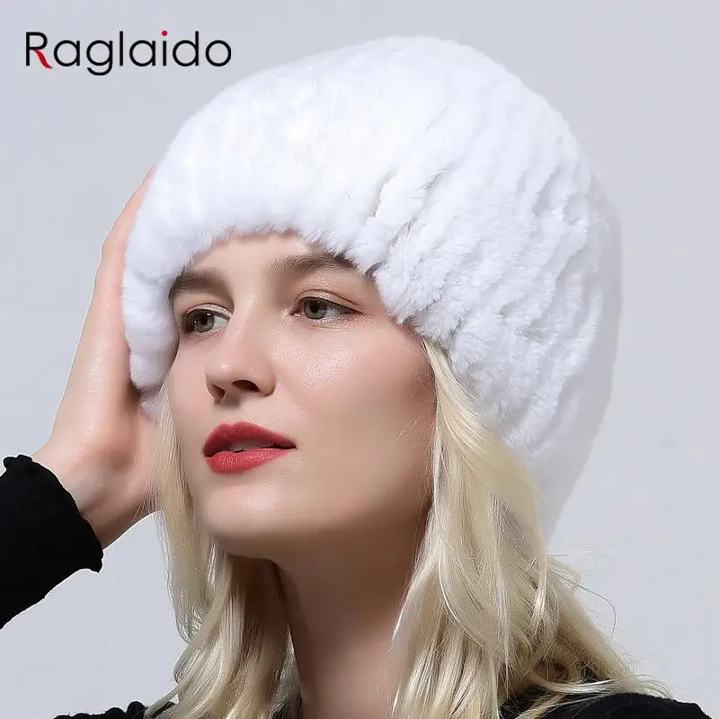 

Fur Hat Women Hand Sewn Natural Rex Rabbit Fur Knitted Ladies Beanie Hats Solid Casual Hot Russia Warm Winter Skulls Cap
