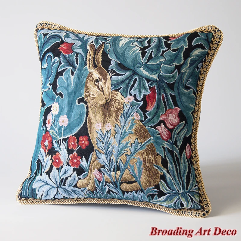 William Morris Tapestry Pillow Cushion Cover - Hare Jacquard Weave Home Textile Decoration Cotton 100% Double Sided Size 45x45cm