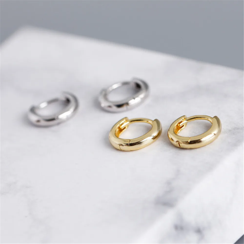 ANDYWEN 925 Sterling Silver 8.4mm Plain Gold Huggies Earring Women Middle Hoops Loops Circle Round Ring Ear Luxury Jeweklry