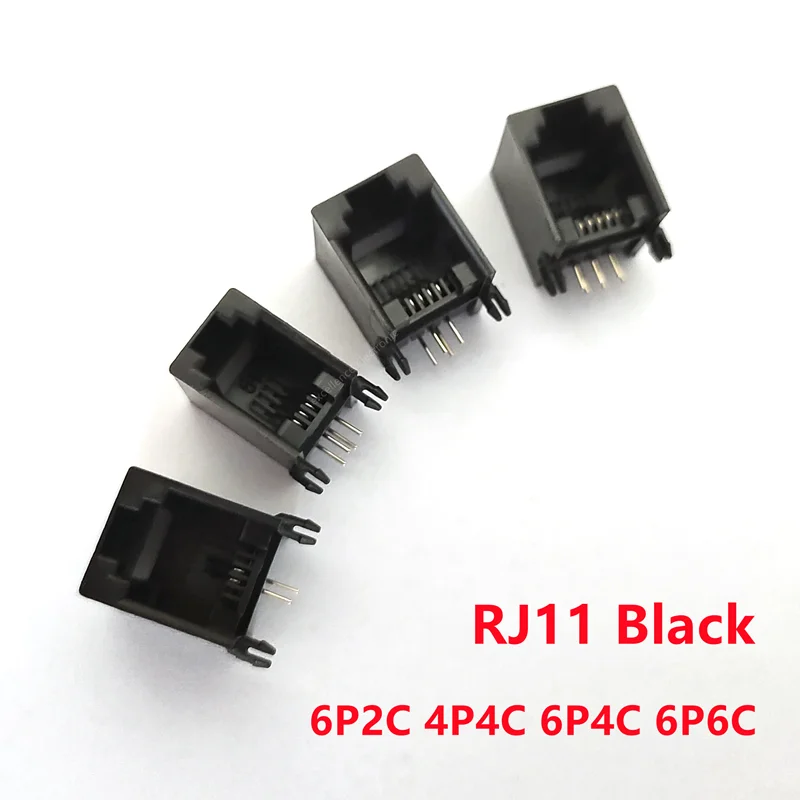 

10pcs Black RJ11 Telephone Socket 4P4C 6P2C 6P4C 6P6C Plug Horizontal Right Angle Crystal Head Seat Female Socket