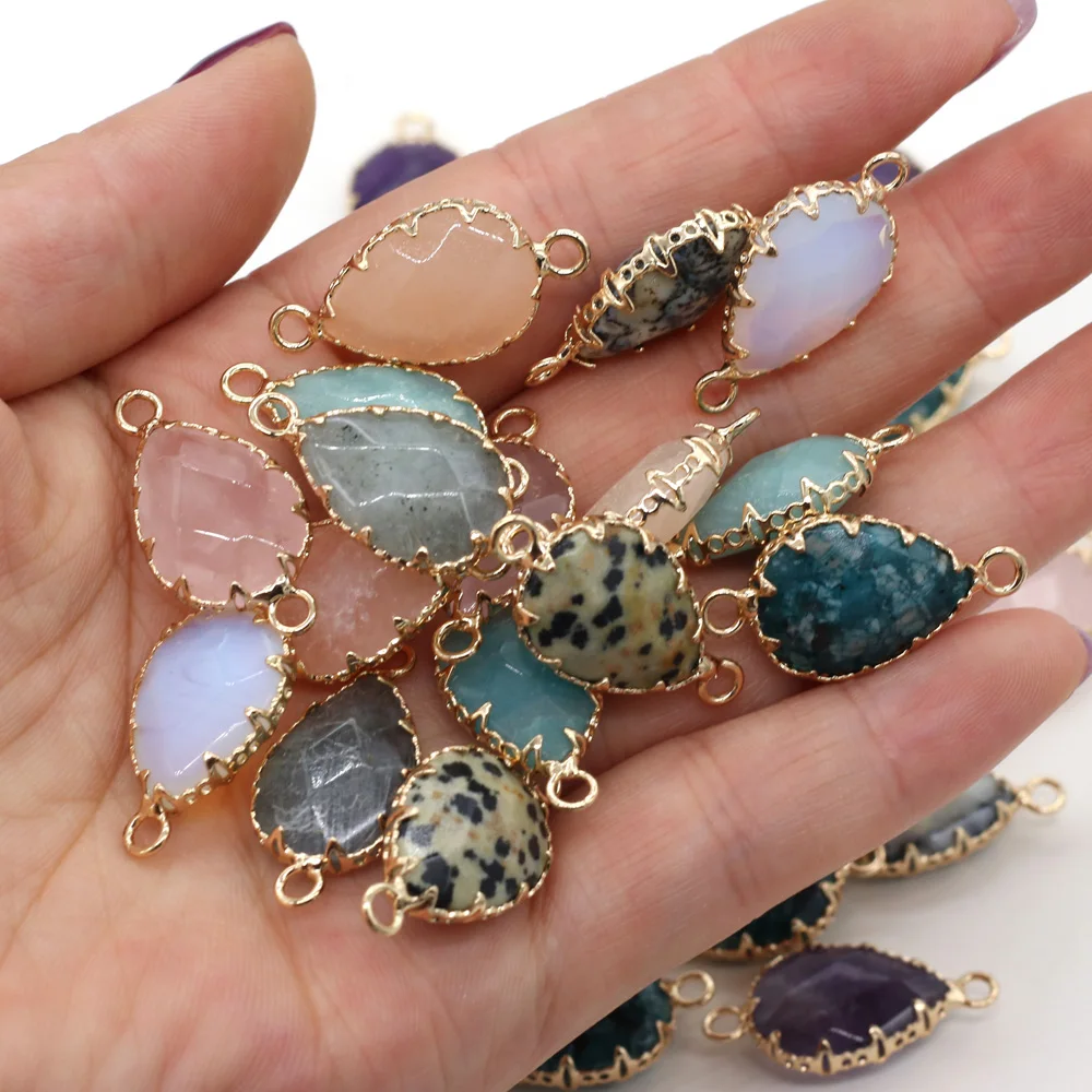 3pcs Natural Stone Charms Connectors Pendants Drop-shaped Double Hole Crazy Agates Jewelry Making DIY Necklace Bracelets 14x28mm