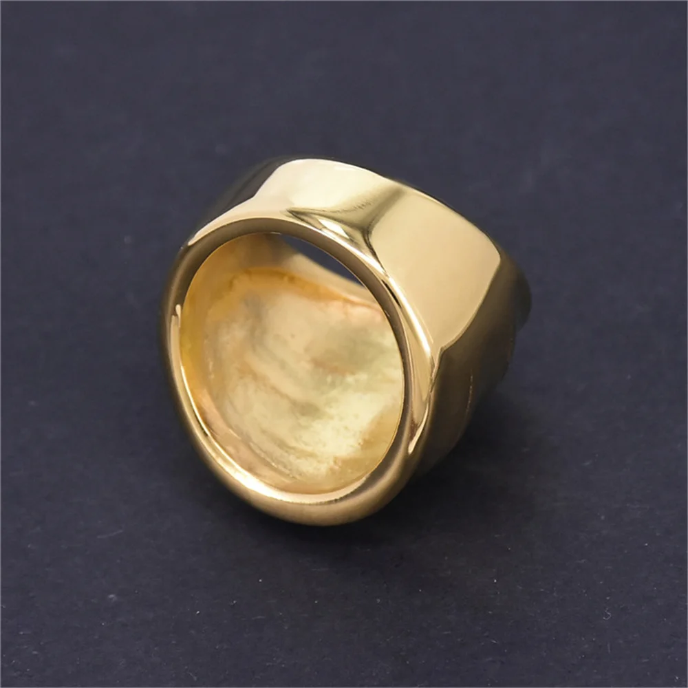 2021 New Fashion Big Round Ring Female Gold Color Stainless Steel Large Cocktail Rings For Women Party Jewelry High Quality