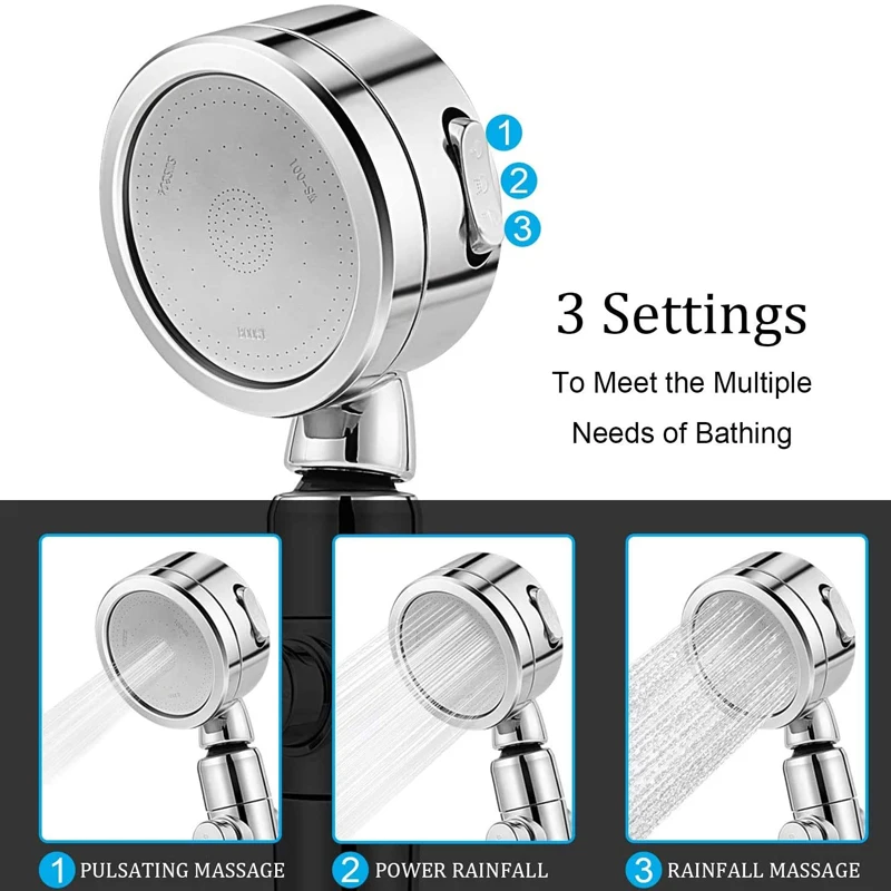 3โหมดอาบน้ำปรับ Jetting Ionic ABS แรงดันสูง Handheld Shower Head Filter หมุนฝักบัวสปาหัวฉีด