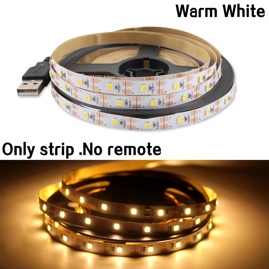 DC 5 V USB Led Strip Cahaya TV PC 2835 Tidak Tahan Air Tape Putih Hangat Dioda USB 5 V Volt Led Strip Lampu untuk TV Backlight Komputer