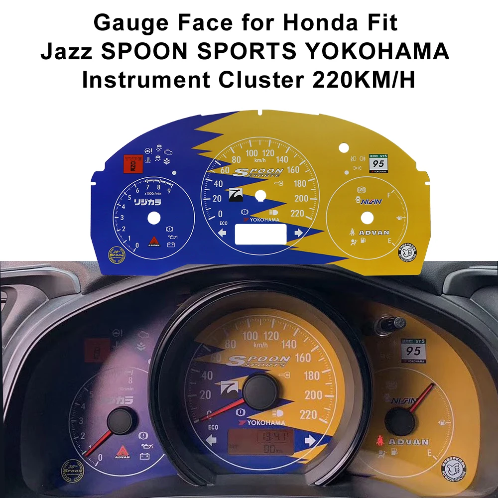 Gauge Face Overlay for Honda Fit Jazz SPOON SPORTS YOKOHAMA Instrument Cluster 220KM/H