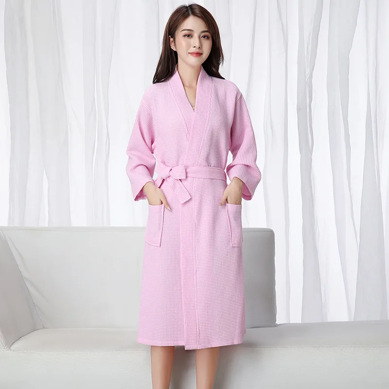 Summer New Kimono Gown Nightwear Waffle Women Robe Long Home Clothing Sexy Sleepwear Intimate Lingerie Bathrobe Homewear