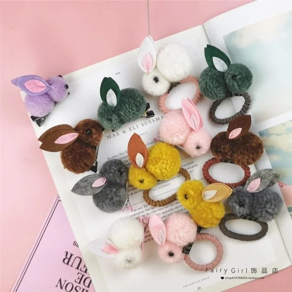 Korean Cut Animal Ball Rabbit Girls Gum Ties Elastic For Hair Hands Accessories  Headwear Children  Ornaments