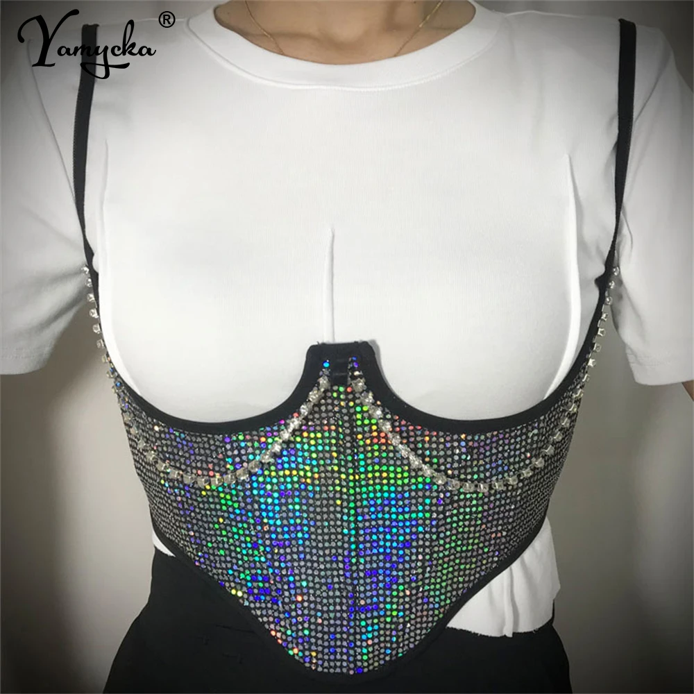 Sexy halter Rhinestone tank top women summer corset crop top y2k vintage clothes womens party tops shiny night club rave outfits