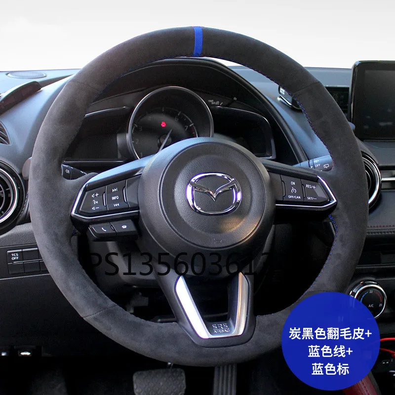 

DIY hand-stitched steering wheel cover fit for Mazda 3 6 Atenza CX-5 Axela suede grip cover