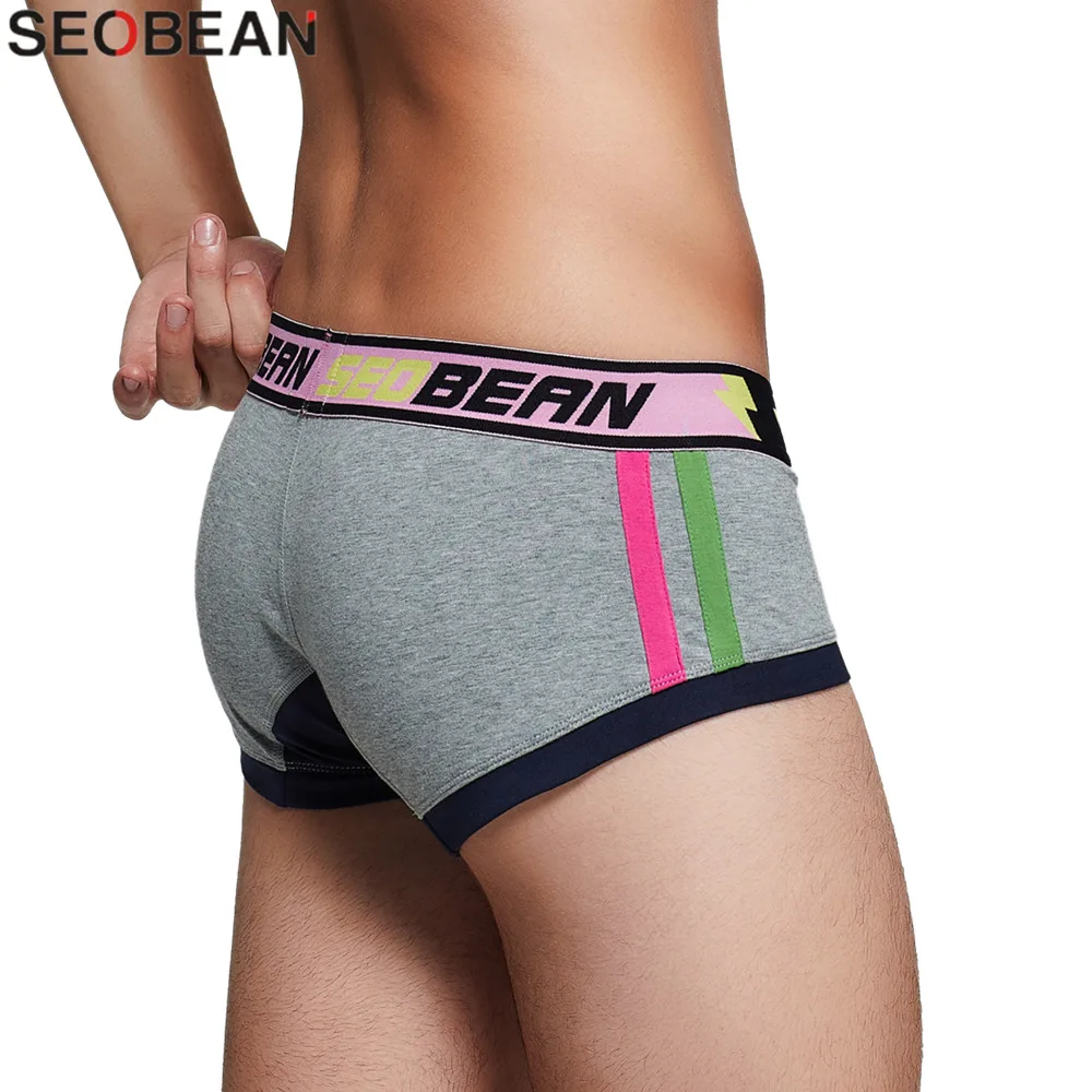 SEOBEAN Men\'s Underwear Boxers Low Waist Breathable Fashion Patchwork Boxer Shorts For Man U-convex Pouch Sexy Men Boxers