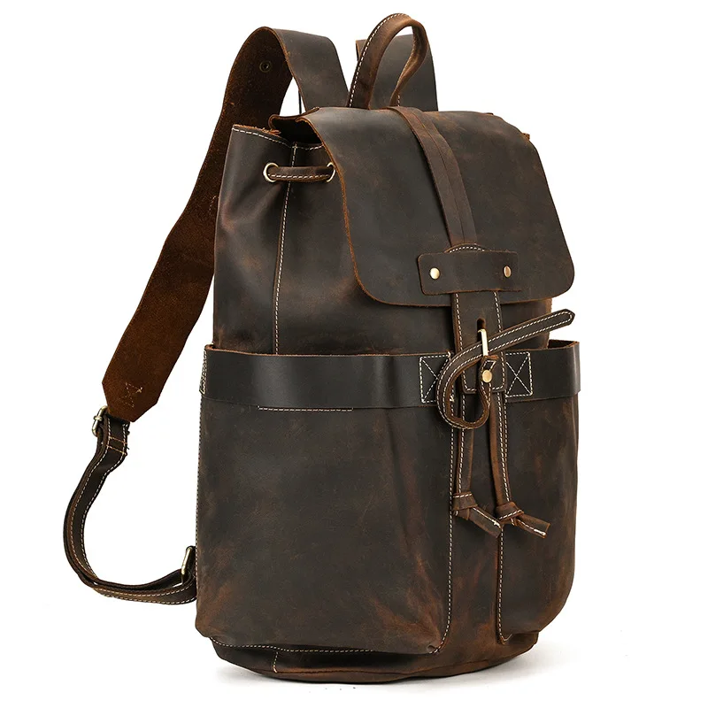 

Vintage Men's Genuine Leather Backpack for Laptop Cowhide School Bag for Teenagers Crazy Horse Leather Rucksack Men School Bag