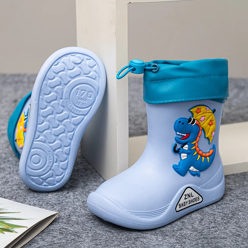 Removable Plush Rain Boots Toddler Waterproof Children Shoes Eva Lightweight Warm Kids Water Shoes For Four Seasons