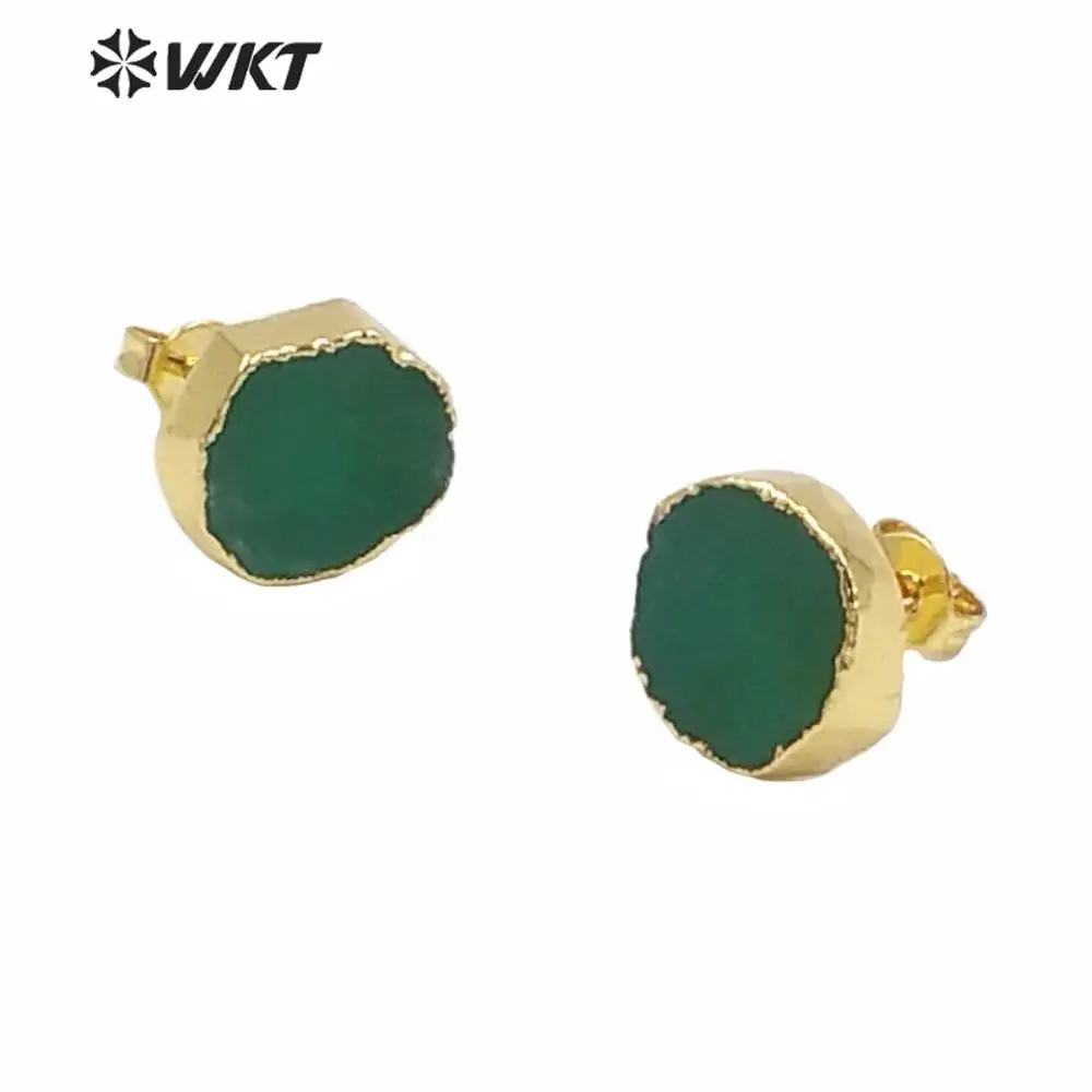 

WT-E263 5pcs/Lot Natural Australia Chrysoprase Earrings Green Stone Earrings with 24k Gold Strim Unique Design Earrings Jewelry