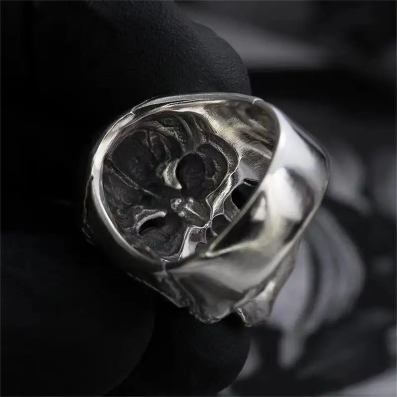 EYHIMD Gothic Men\'s Black Skull Ring 316L Stainless Steel Ring Motorcycle Band Biker Party Fashion Jewelry Male Bijoux