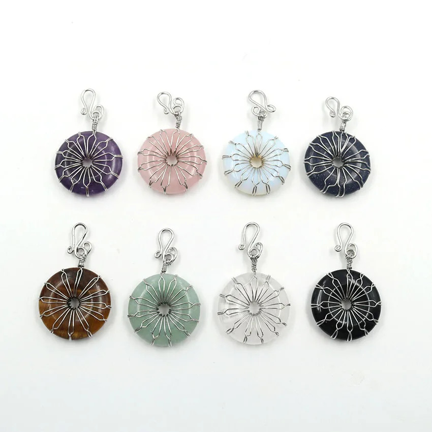 Chinese Style Natural Amethyst Powder Crystal Silver Plating Hand Wound DIY Chrysanthemum Safety Buckle Charm Pendant Jewellery