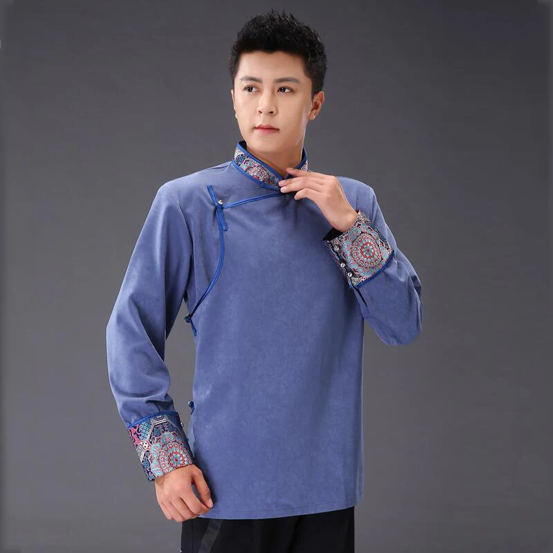 

Man Asian National Costumes cotton Mongolia living Jacket grassland Ethnic style tang suit top